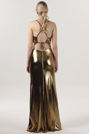 Sheath-Column Maxi Metallic Formal Dress CS0657