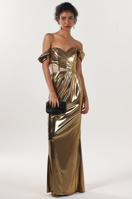 Sheath-Column Maxi Metallic Formal Dress CS0658