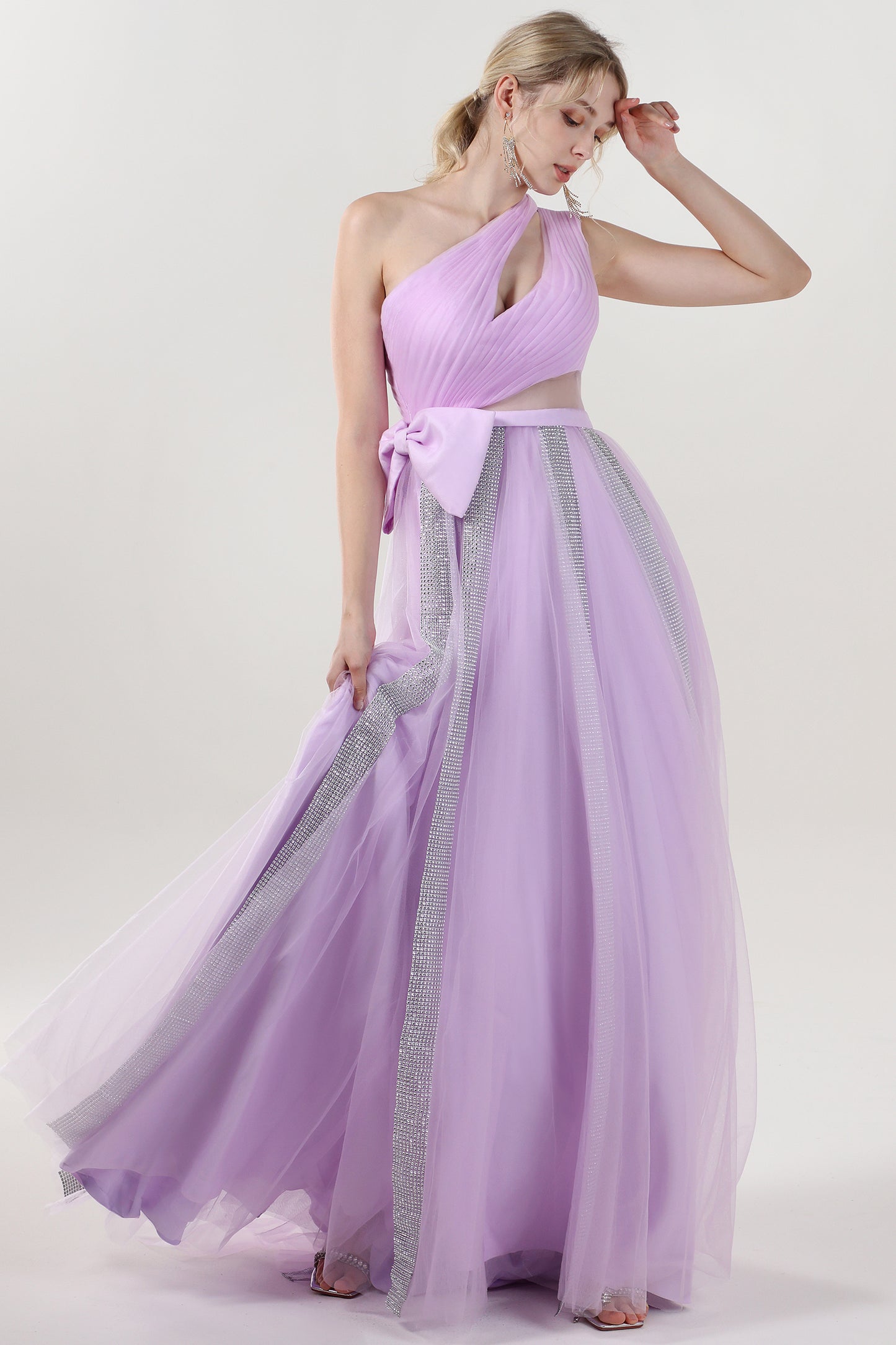 A-Line Sweep-Brush Train Tulle Formal Dress CS0660