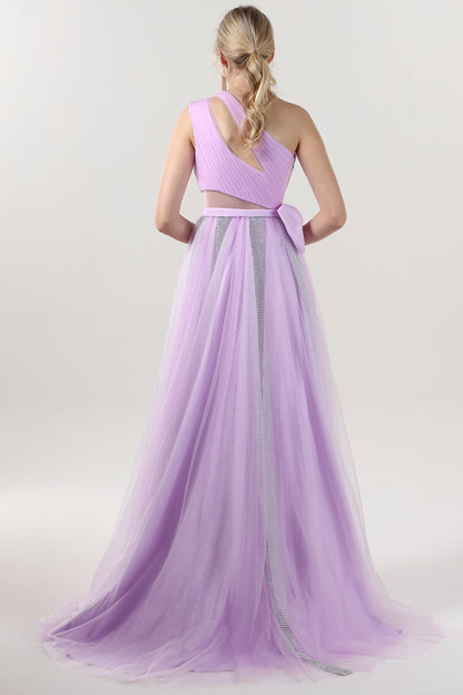 A-Line Sweep-Brush Train Tulle Formal Dress CS0660