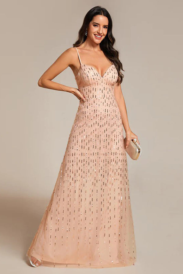 A-Line Floor Length Glitter Dress CS0670