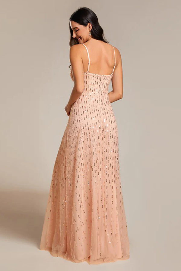 A-Line Floor Length Glitter Dress CS0670