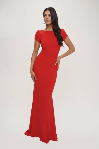 Sheath-Column Sweep-Brush Train Polyester Spandex Dress CS0673