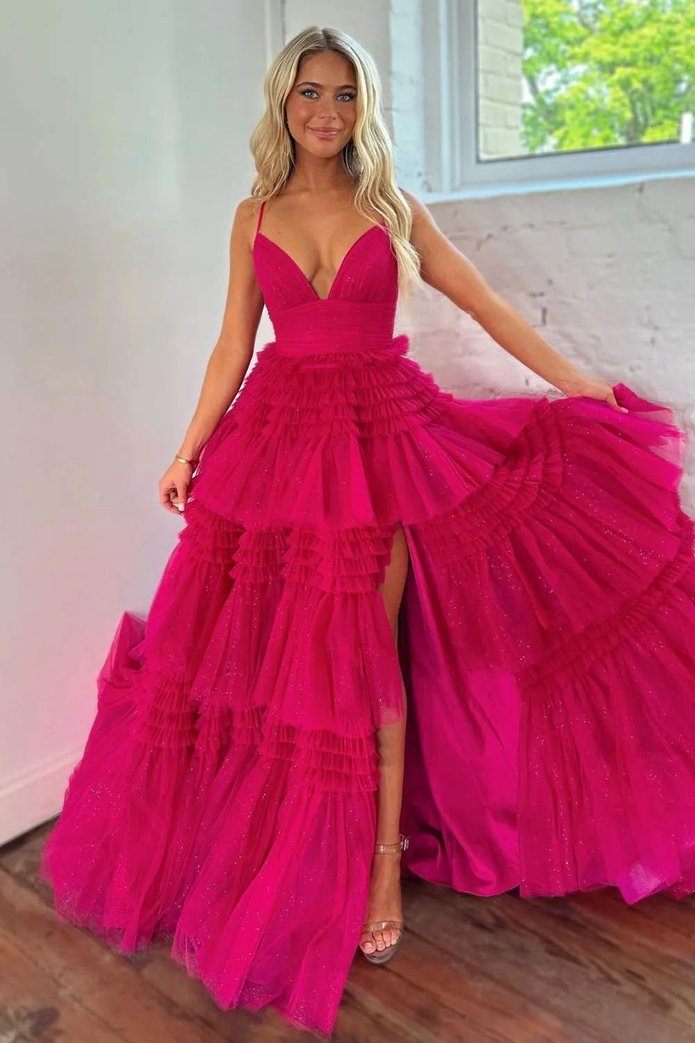 Ball Gown Sweep-Brush Train Tulle Prom Dress CS0702