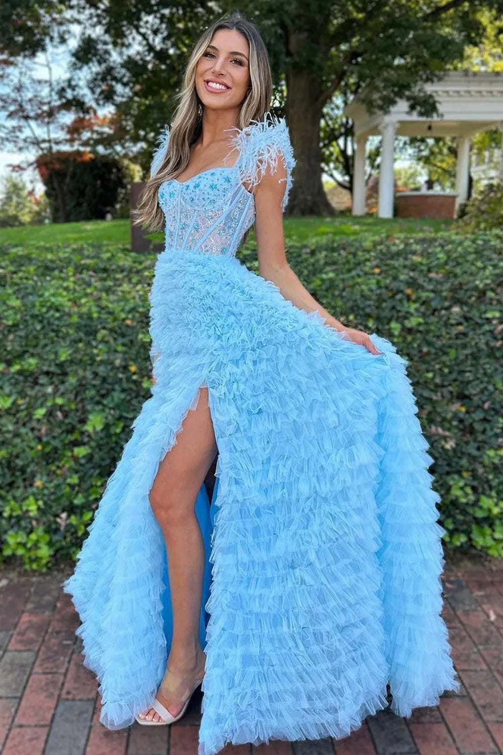 A-Line Court Train Tulle Prom Dress CS0711