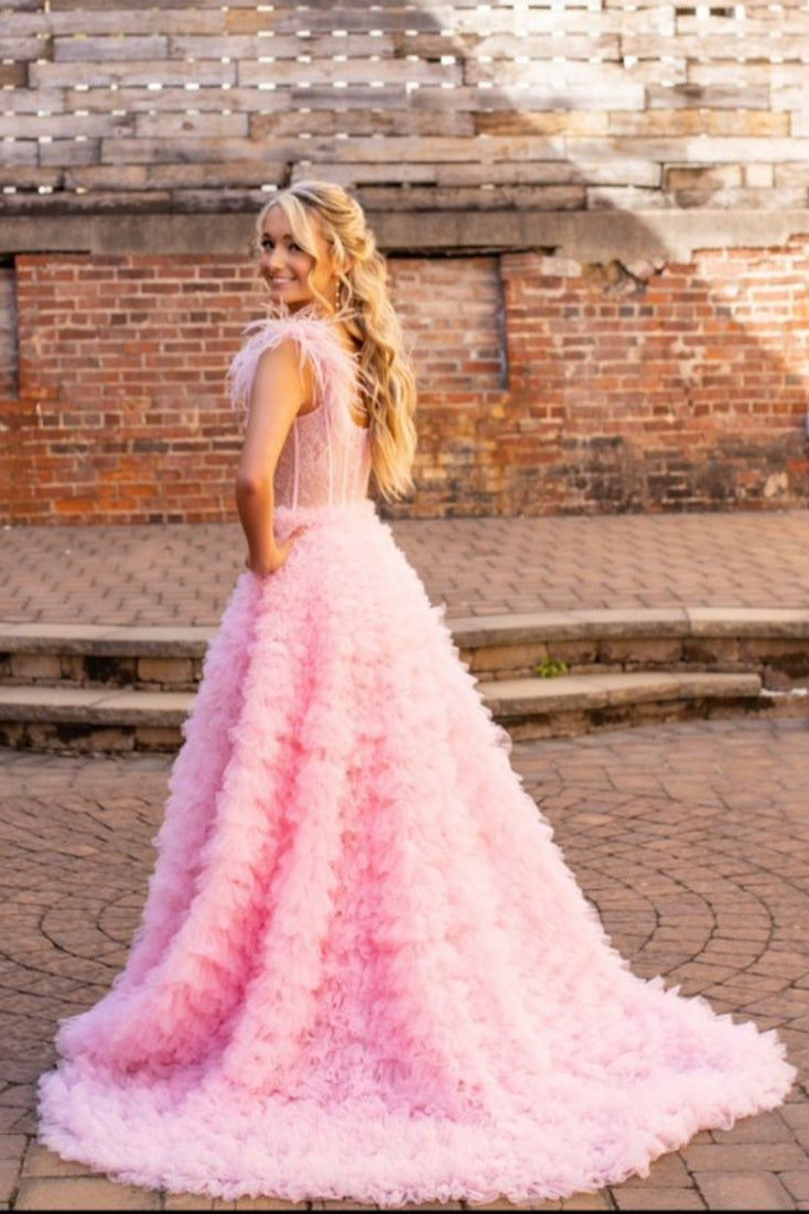 A-Line Court Train Tulle Prom Dress CS0711