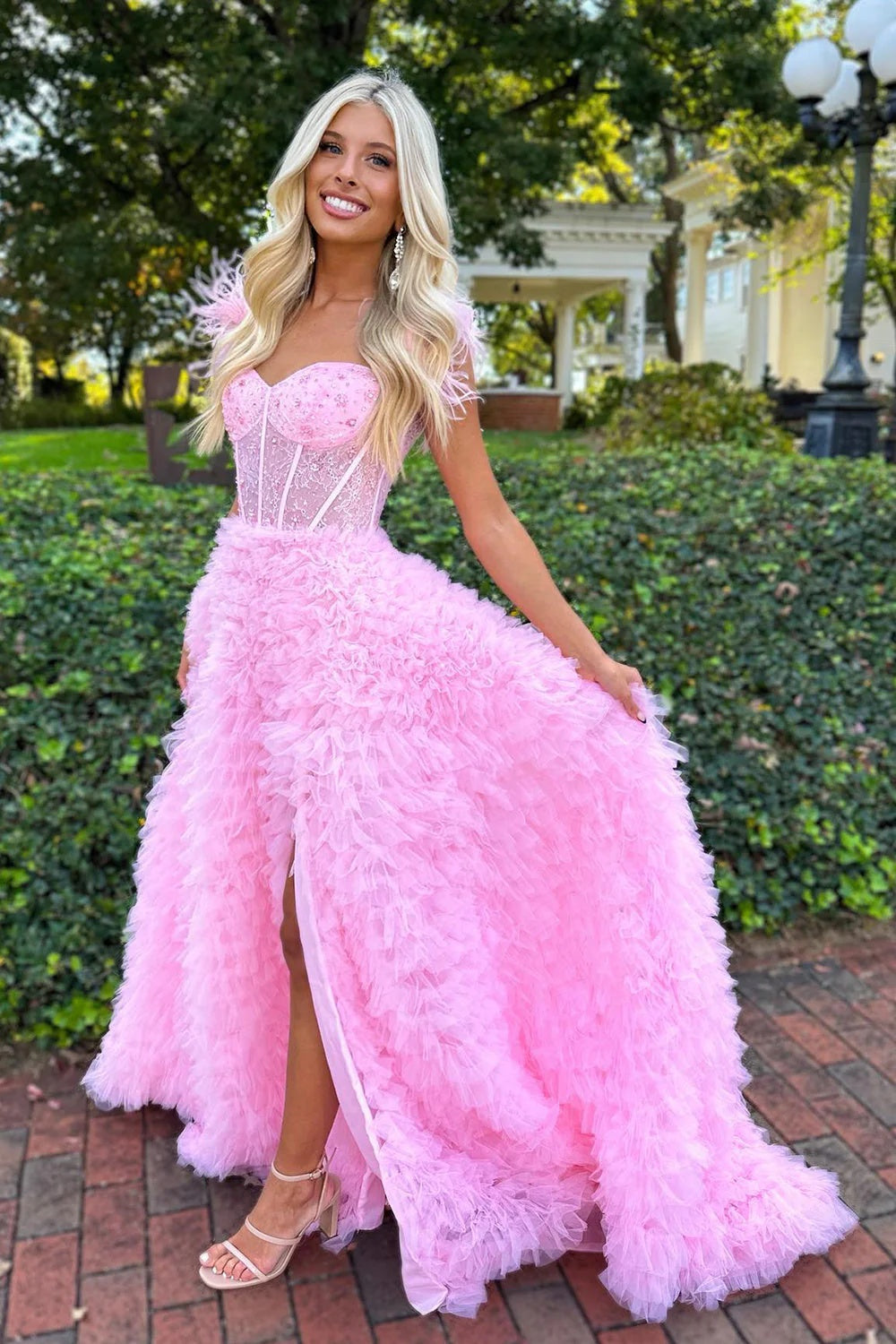 A-Line Court Train Tulle Prom Dress CS0711