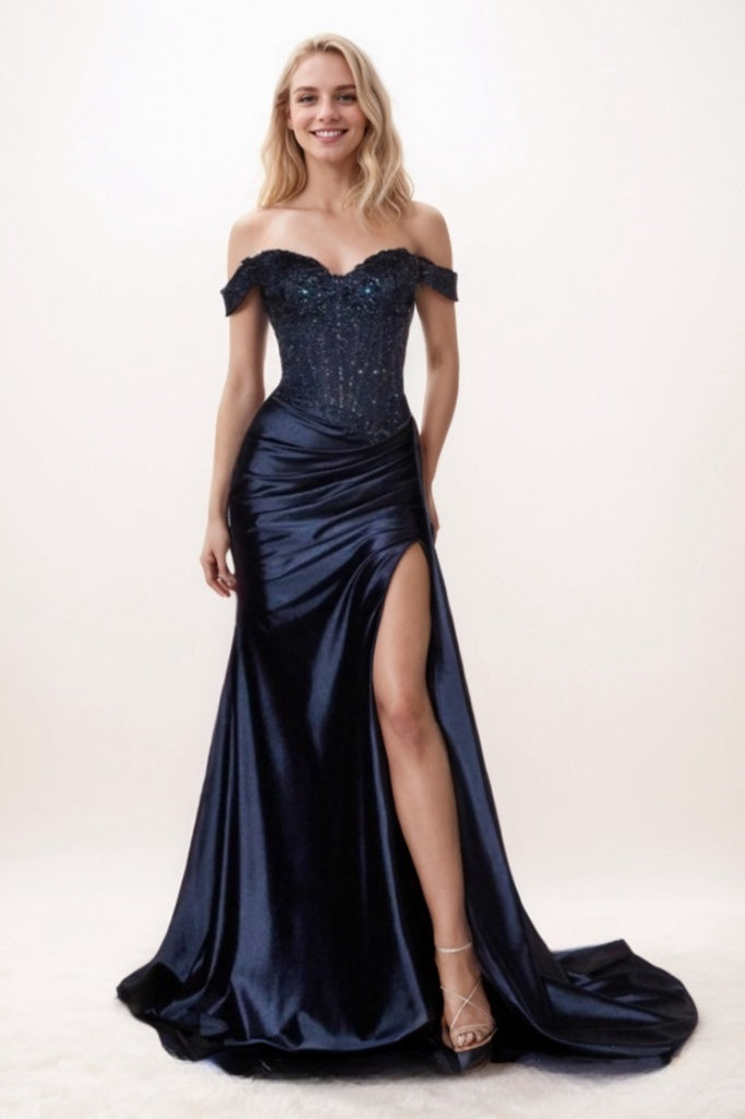 Mermaid Sweep-Brush Train Elastic Silk like Satin Prom Dress CS0714