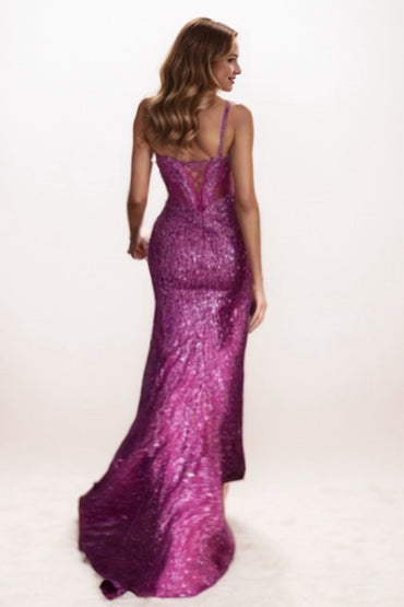 Trumpet-Mermaid Sweep-Brush Train Sequined Prom Dress CS0715