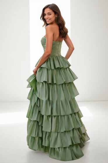 A-Line Strapless Sleeveless Floor-Length Taffeta Prom Dresses CS0721