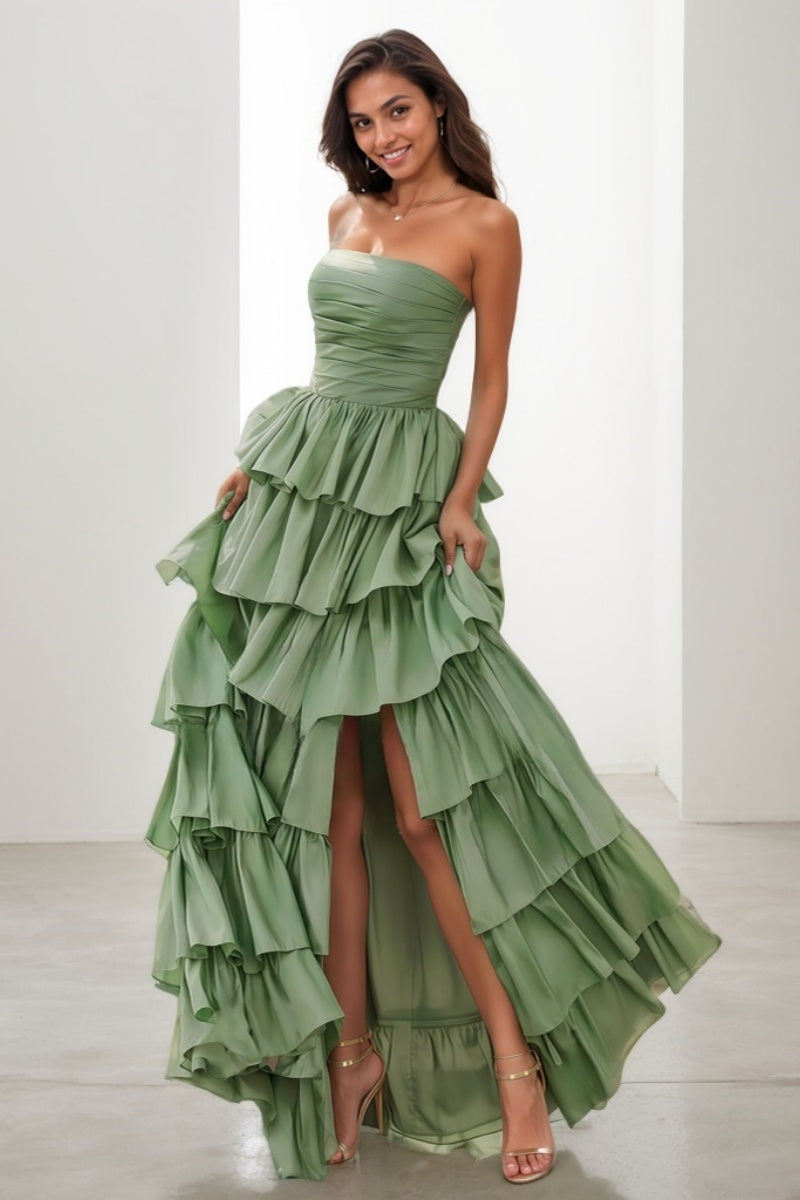 A-Line Strapless Sleeveless Floor-Length Taffeta Prom Dresses CS0721