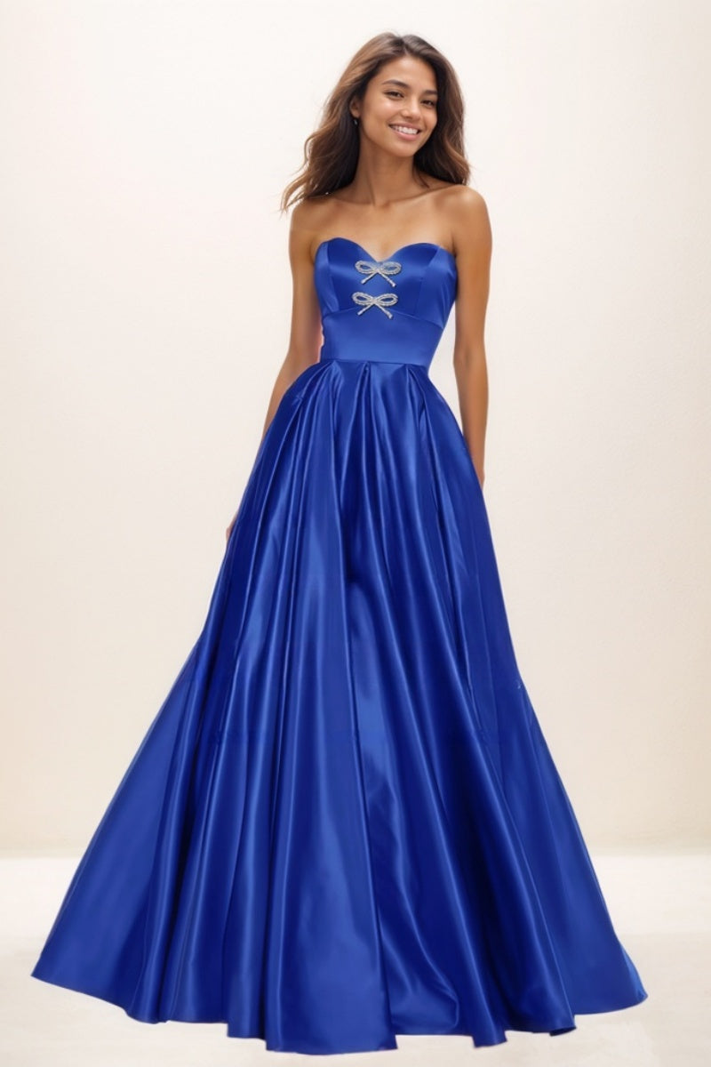 A-Line Floor-Length Satin Prom Dresses CS0726