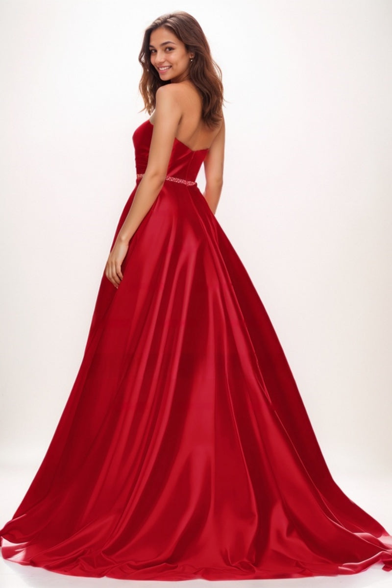 Elegant Sweetheart A-Line Sweep Train Satin Prom Dresses CS0728