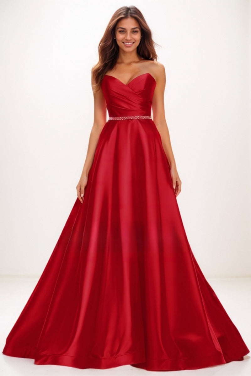 Elegant Sweetheart A-Line Sweep Train Satin Prom Dresses CS0728