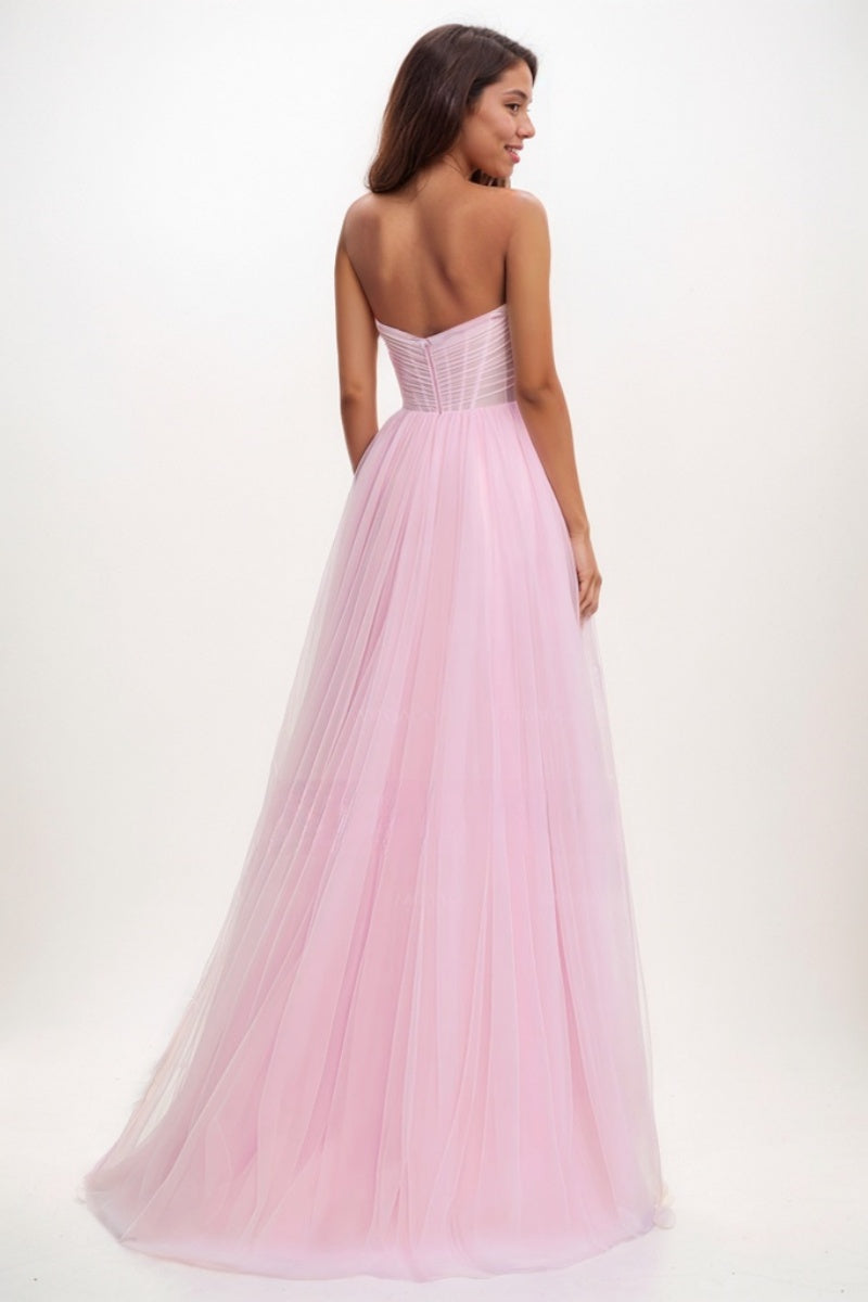 Sweetheart Ruched Illusion Corset A-LineTulle Prom Dresses CS0729