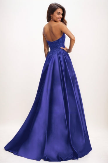 Sweetheart A-Line Sweep Train Matte Satin Prom Dresses CS0730