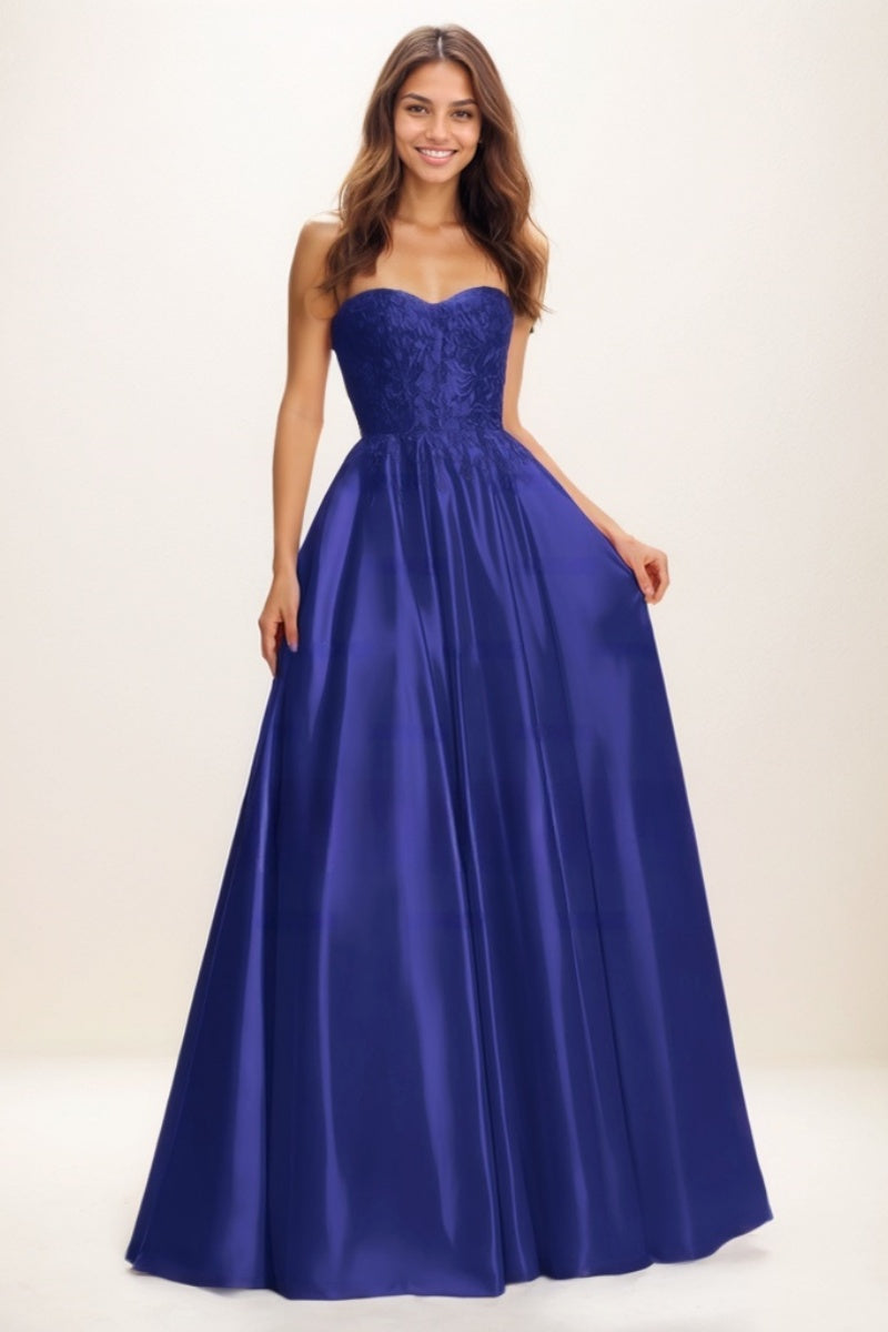 Sweetheart A-Line Sweep Train Matte Satin Prom Dresses CS0730