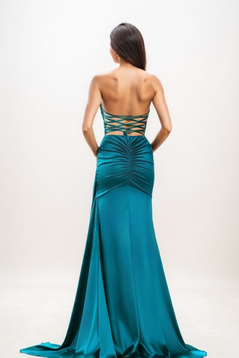 Flattering High Split Silk Like Satin Prom Dresses CS0733