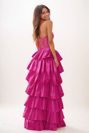 A-Line High Split Tiered Floor-Length Prom Dresses CS0734