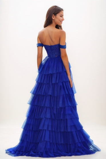 Elegant Off-The-Shoulder A-LineTulle Prom Dresses CS0735