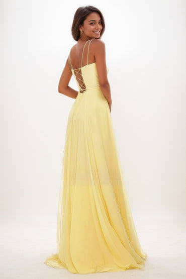 Simple Square Neckline A-Line Sweep Train Tulle Prom Dresses CS0737