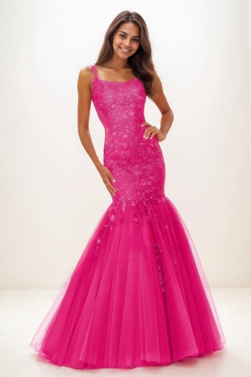 Dreamy Cowl Neck Mermaid Sweep Train Lace/Tulle Prom Dresses CS0738