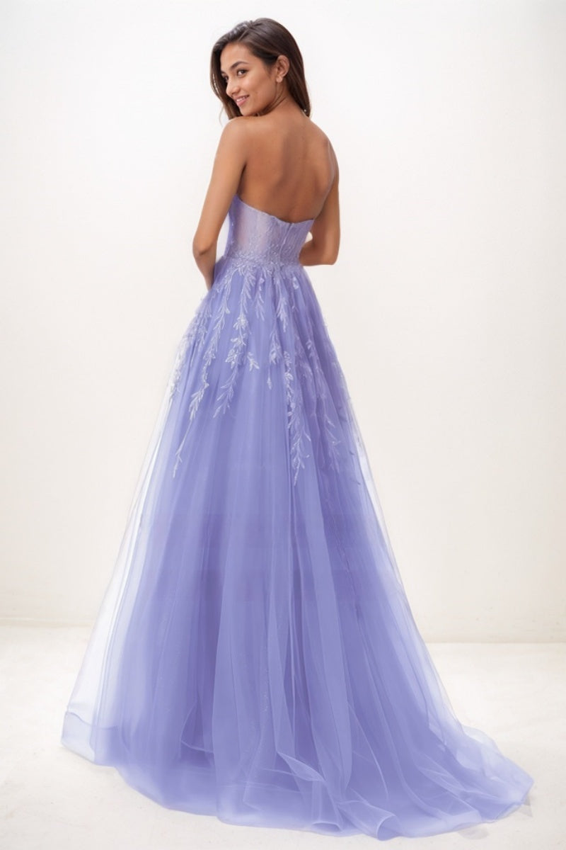 Sweetheart Illusion Corset Sweep Train Lace/Tulle Prom Dresses CS0739