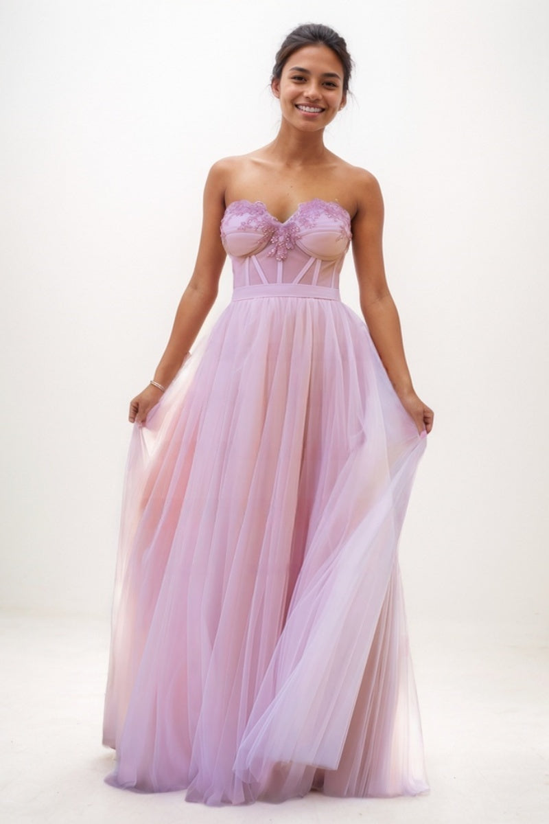 Sweetheart  A-Line Floor-Length Tulle Prom Dresses CS0741