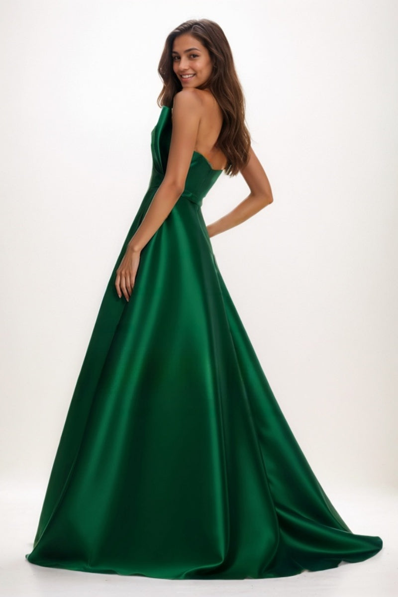 Unique Sleeveless A-Line Sweep Train Satin Prom Dresses CS0745