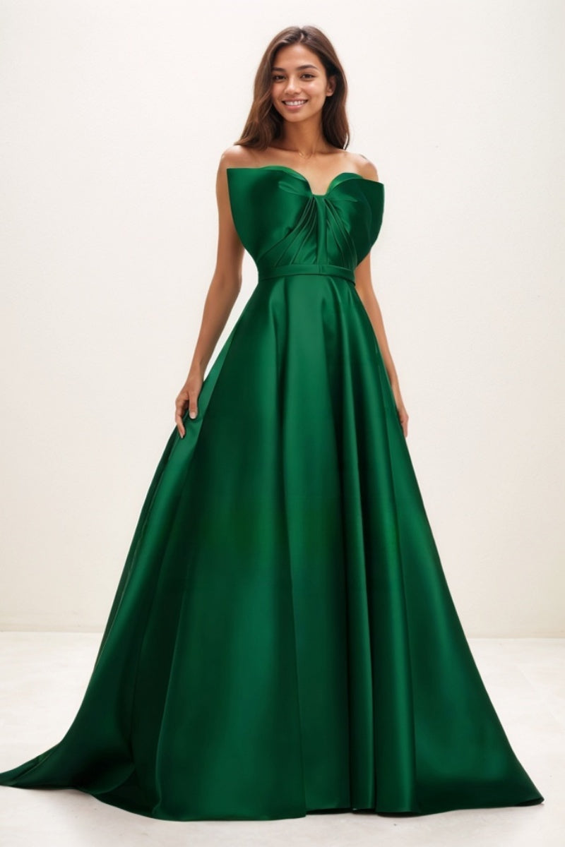 Unique Sleeveless A-Line Sweep Train Satin Prom Dresses CS0745