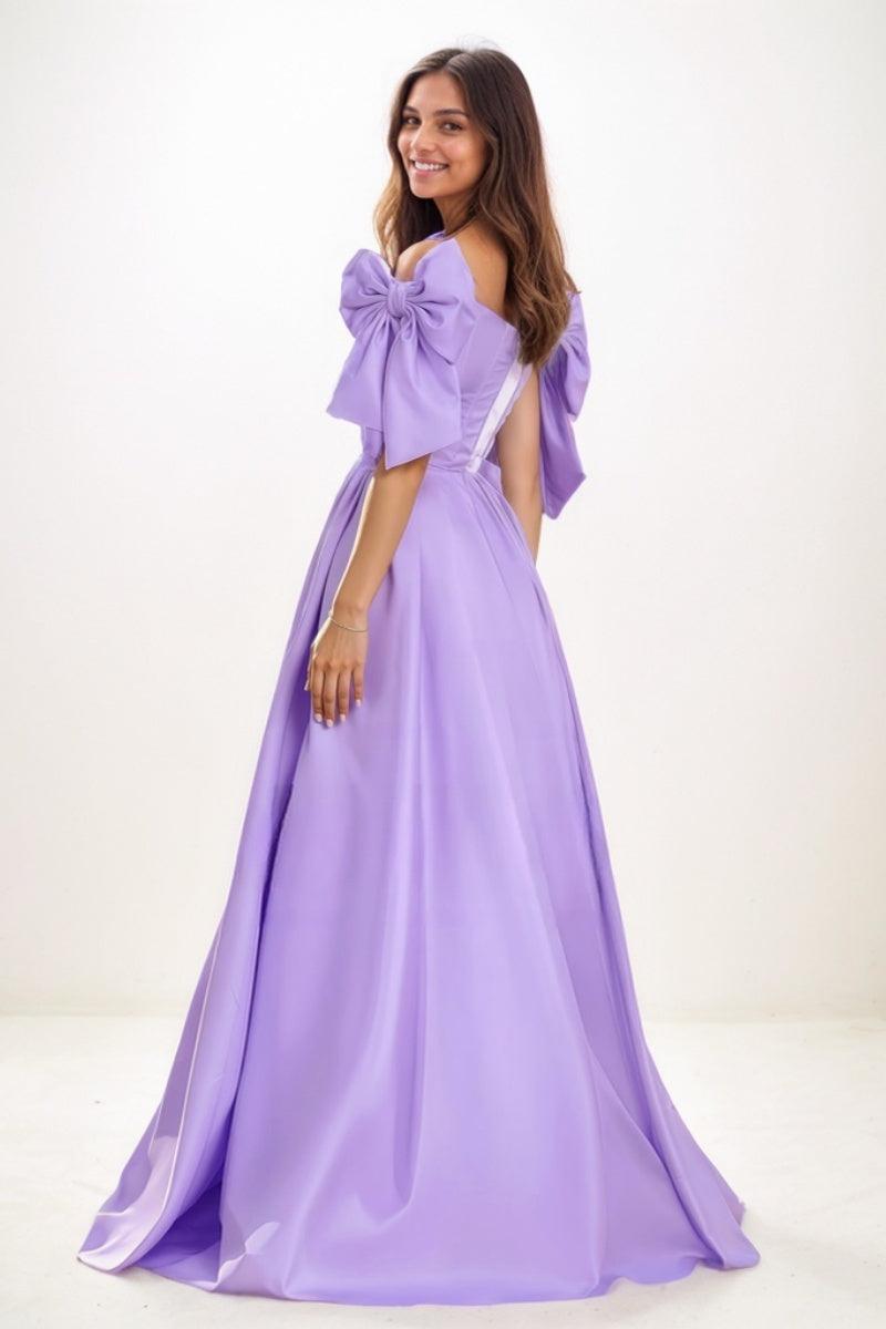 Sweet & Flow A-Line Off-The-Shoulder Satin Prom Dresses CS0750