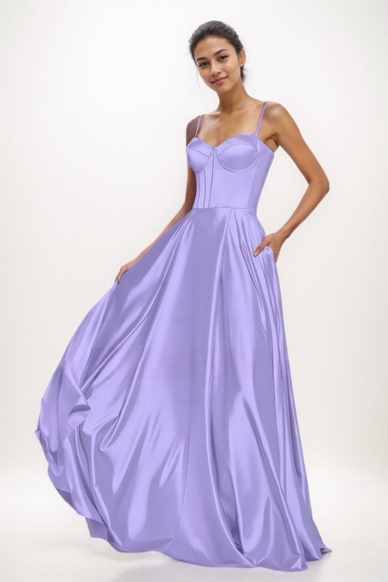 Elegant A-Line Sweetheart Matte Satin Prom Dresses CS0765