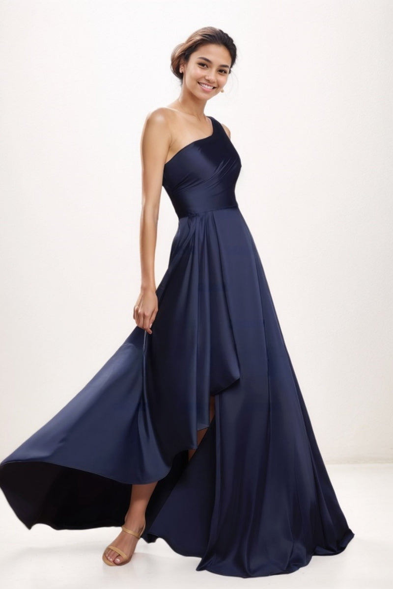 Elegant A-Line One-Shoulder Satin Prom Dresses CS0767