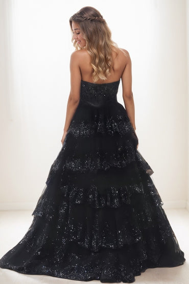 Princess Ball Gown Sweetheart Lace Tiered Skirt Prom Dresses CS0789