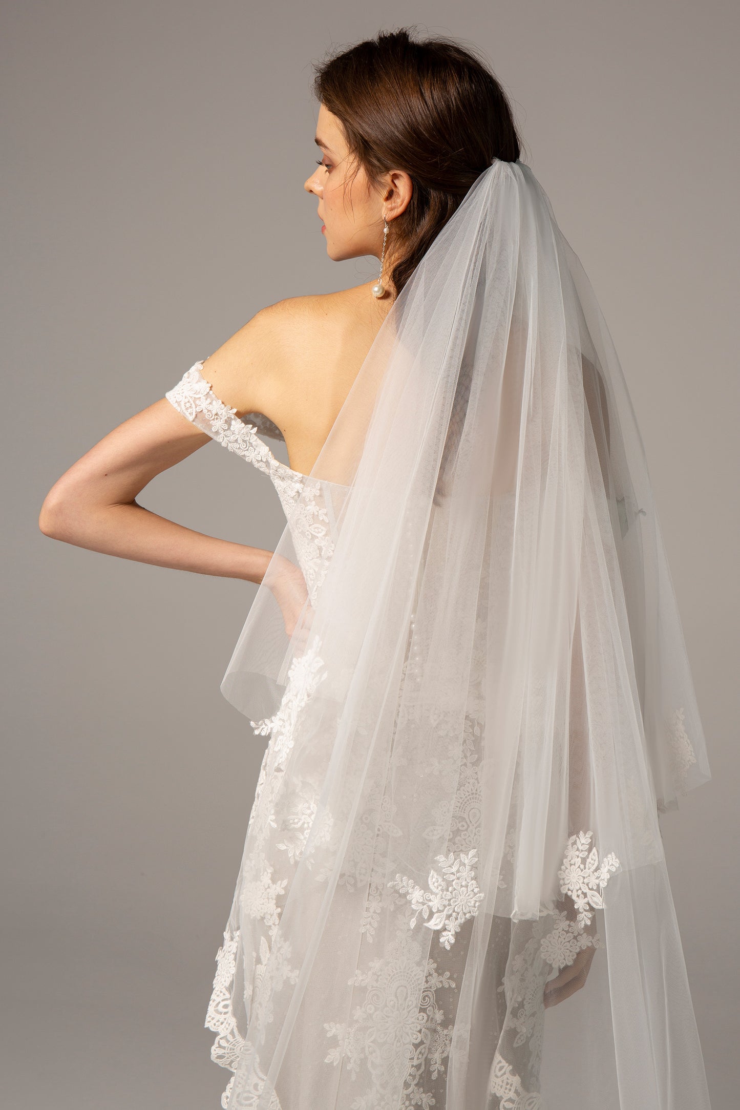 Two-tier Lace Edge Tulle Cathedral Veils Appliques CV0213