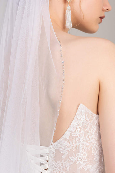 One-tier Beaded Edge Tulle Hip Veils with Beading CV0248