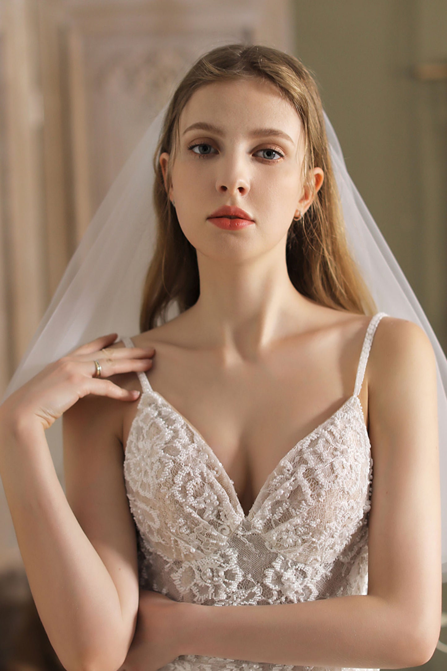 Two-tier Cut Edge Tulle Elbow Veils CV0260