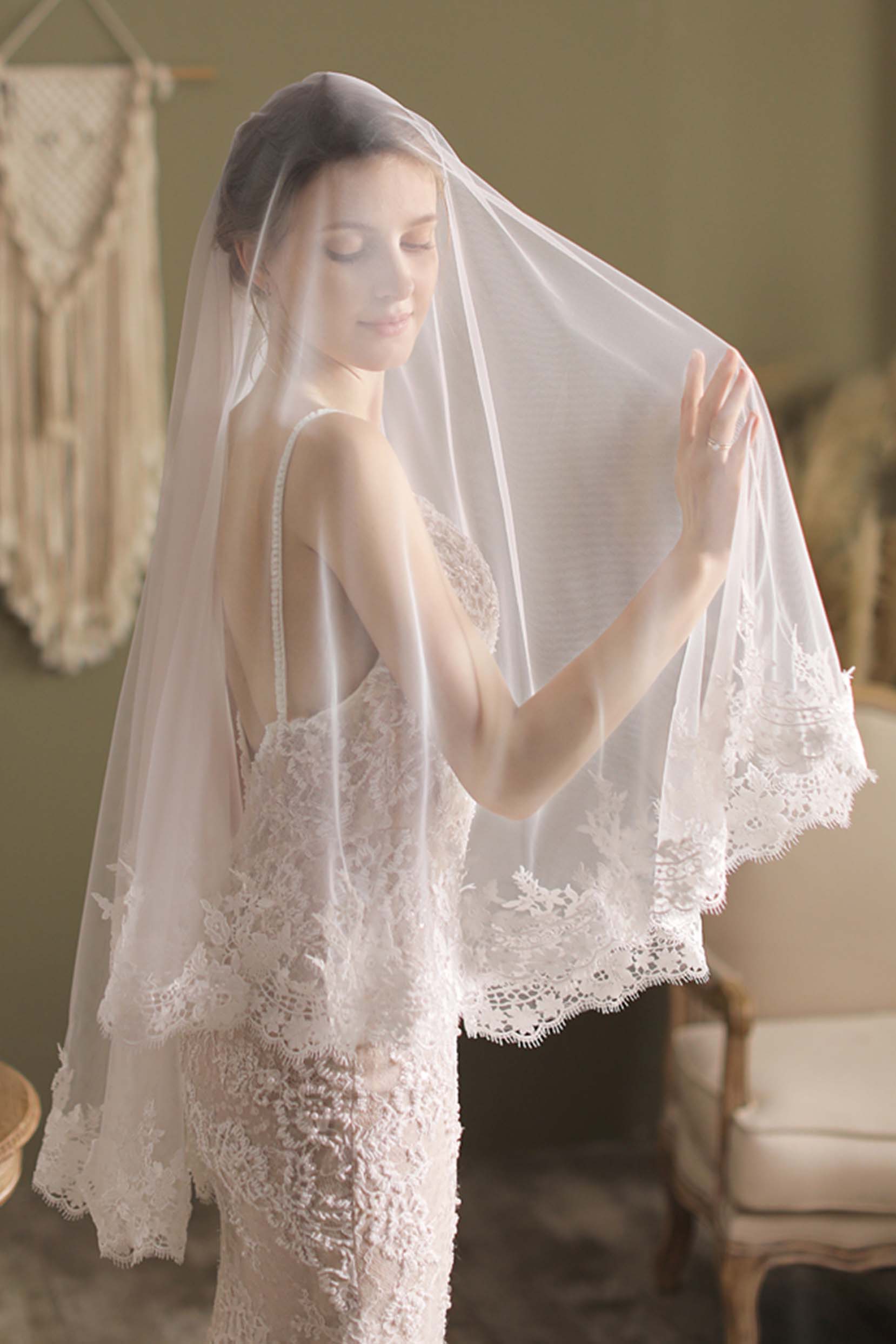 Gorgeous single tier soft bridal veil with rhinestone trim, short veil, 2024 waist veil, hip length veil, fingertip veil, waltz veil