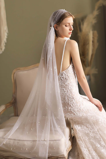 One-tier Cut Edge Tulle Tea Veils with Beading CV0294