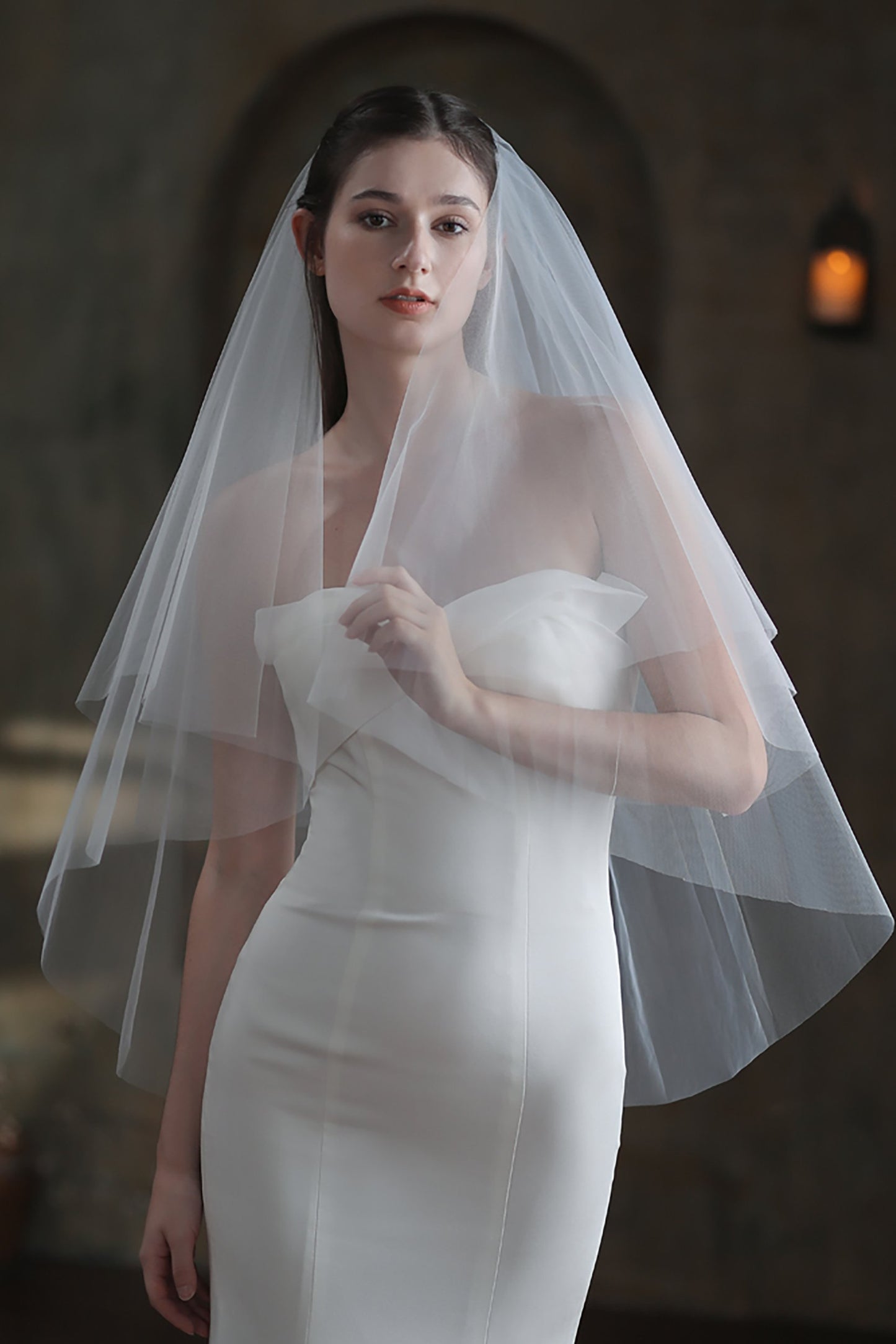 Two-tier Cut Edge Tulle Hip Veils CV0306