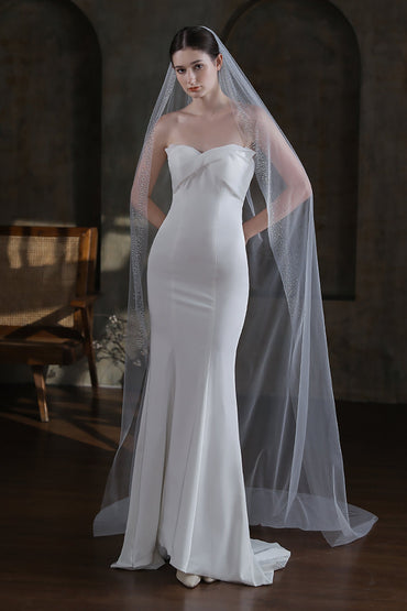 One-tier Cut Edge Tulle Chapel Veils with Sequin CV0321