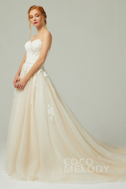 A-Line Chapel Train Tulle Wedding Dress CW2190