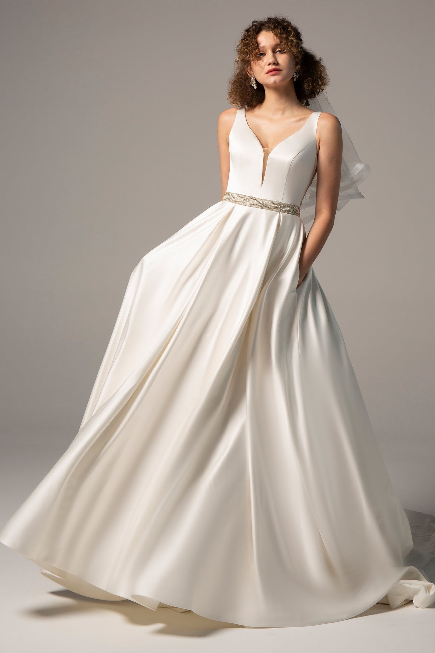 A-Line Chapel Train Satin Wedding Dress CW2364