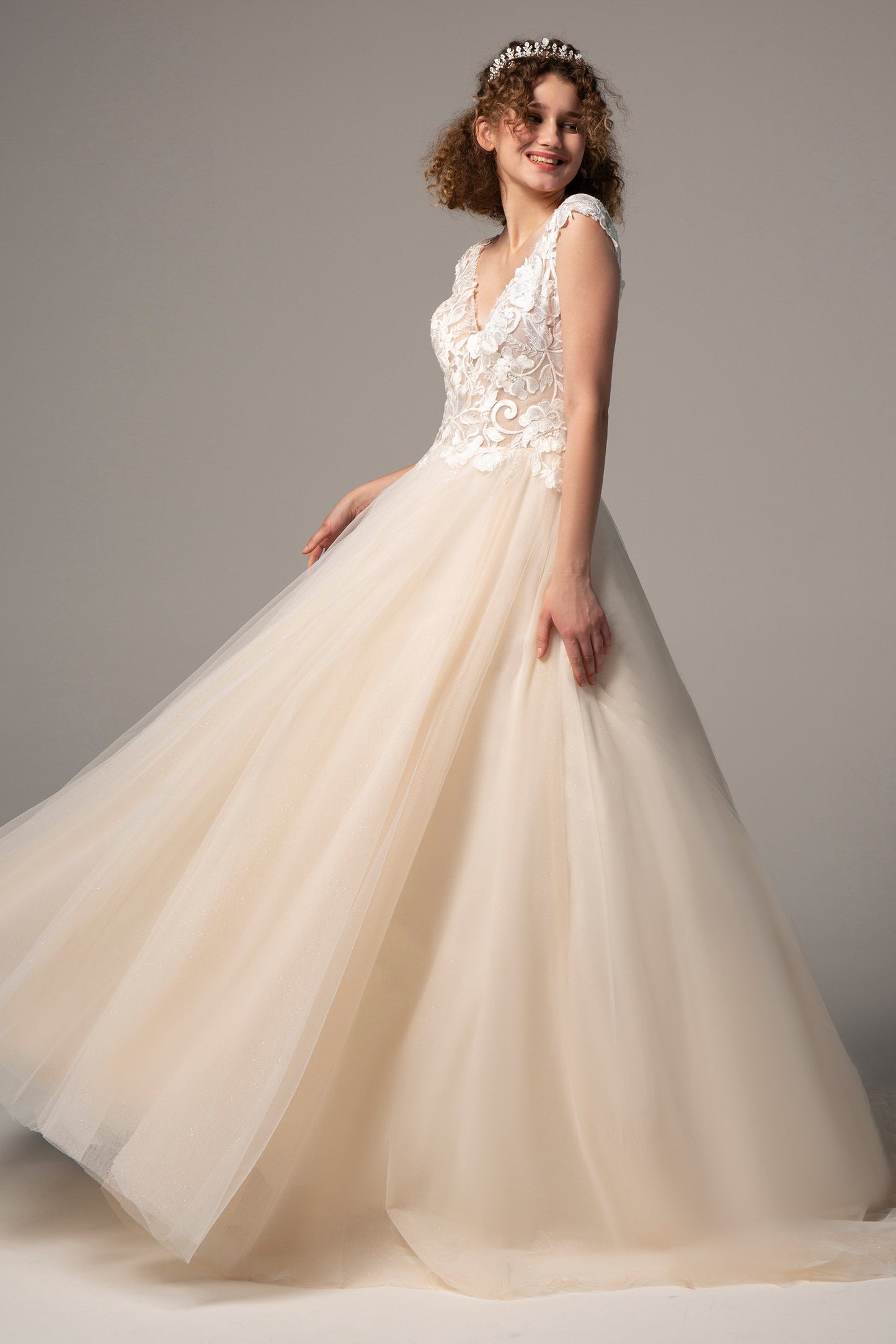 A-Line Chapel Train Tulle Wedding Dress CW2385