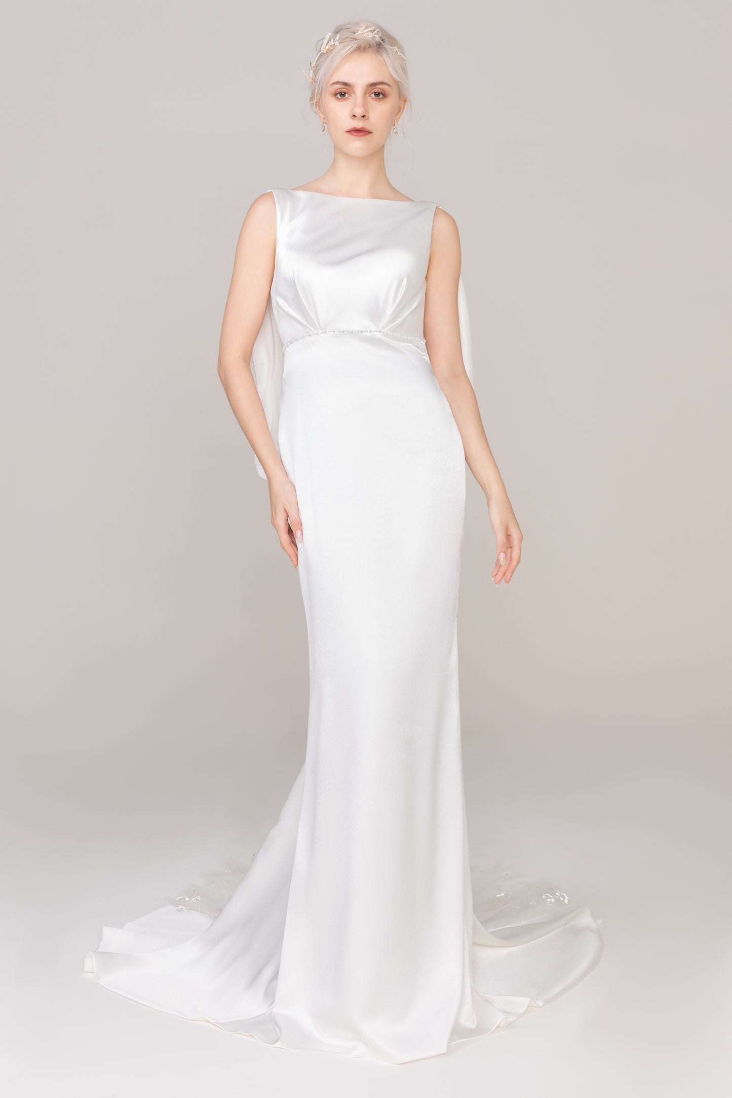 Trumpet-Mermaid Court Train Satin Wedding Dress CW2414