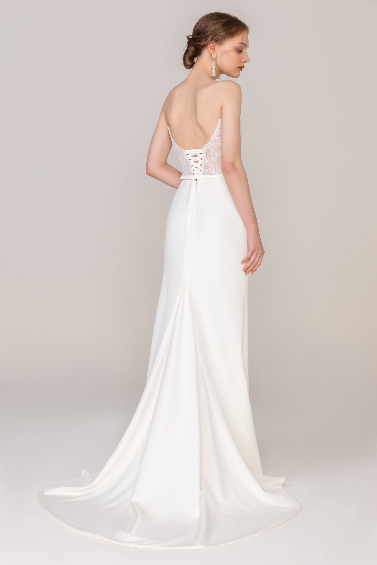 Trumpet Sweep Train Lace Elastic Cloth Wedding Dress CW2469