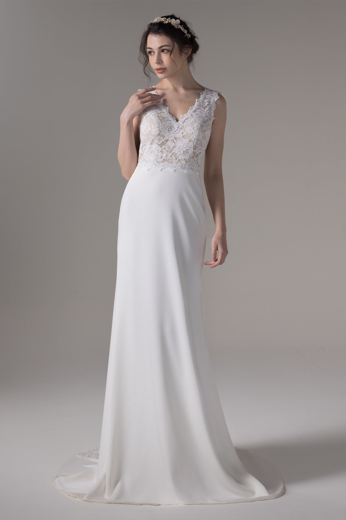 Trumpet Sweep-Brush Train Elastic Cloth Wedding Dress CW2658