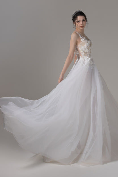 A-Line Court Train Lace Wedding Dress CW2661