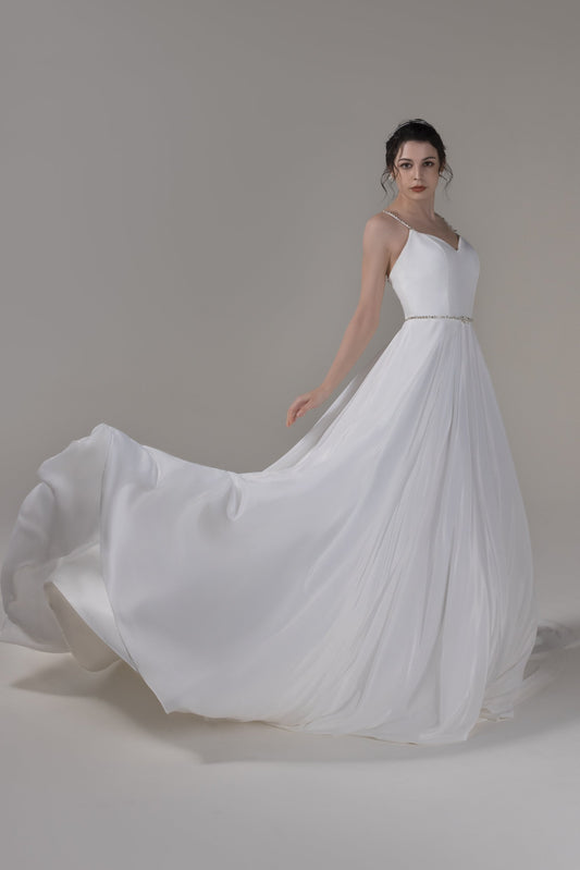 A-Line Court Train Satin Chiffon Wedding Dress CW2663