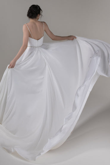 A-Line Court Train Satin Chiffon Wedding Dress CW2663